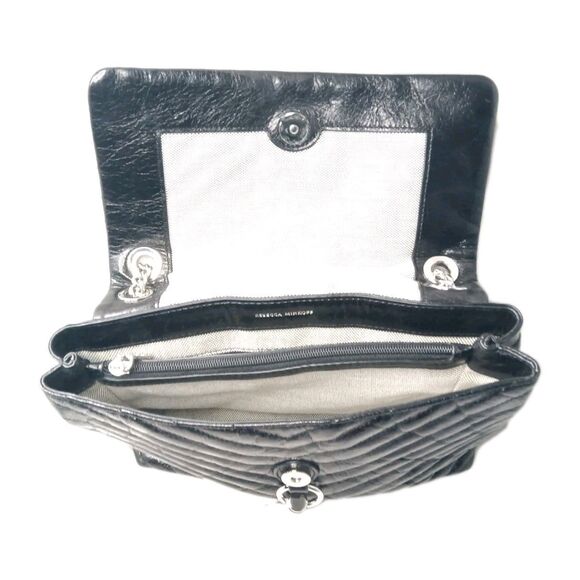 Rebecca Minkoff Edie Flap Shoulder Bag Black Chevron Leather Crossbody Handbag